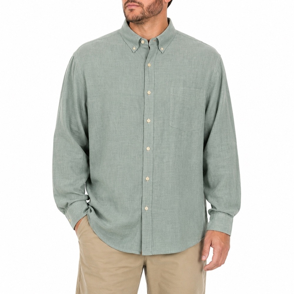 Croft & Barrow Button Down Mens 3XL Tall Green Easy Care Long Sleeve Shirt Big